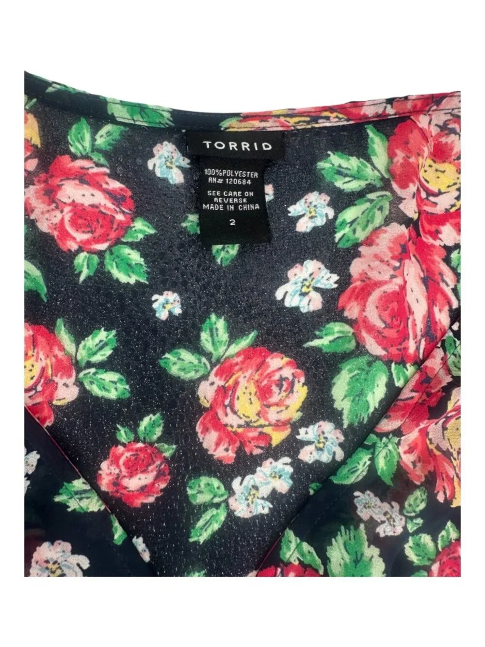 Torrid Black Pink Floral Chiffon Blouse 2X 3/4 Flutter Sleeve Whimsigoth Boho - Picture 5 of 8
